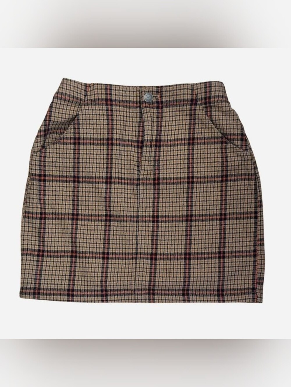 Hollister Co Brown Tan Red Plaid A-Line High Rise Mini Skirt , Size XS